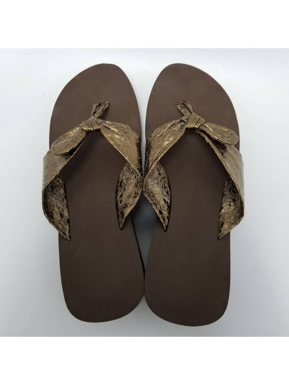 Womens Metallics Brown Thong Mid Wedge Sandals Slip On Size 8 - Picture 6 of 12
